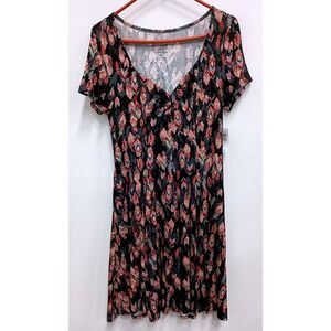Torrid Super Soft Knits Dress Womens Large Black Feather Print Sweetheart BOHO